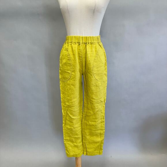 Not Perfect Linen Genova tapered linen Pants Chartreuse size small - Picture 13 of 13